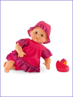 NIB Corolle Bath Toy  Baby Raspberry Doll w/Hat * Duck 12"-30cm New in Box